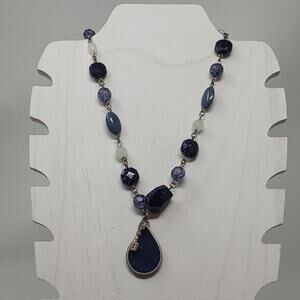 Stamped S10 Women's Blue Bead & Silver Chain Necklace